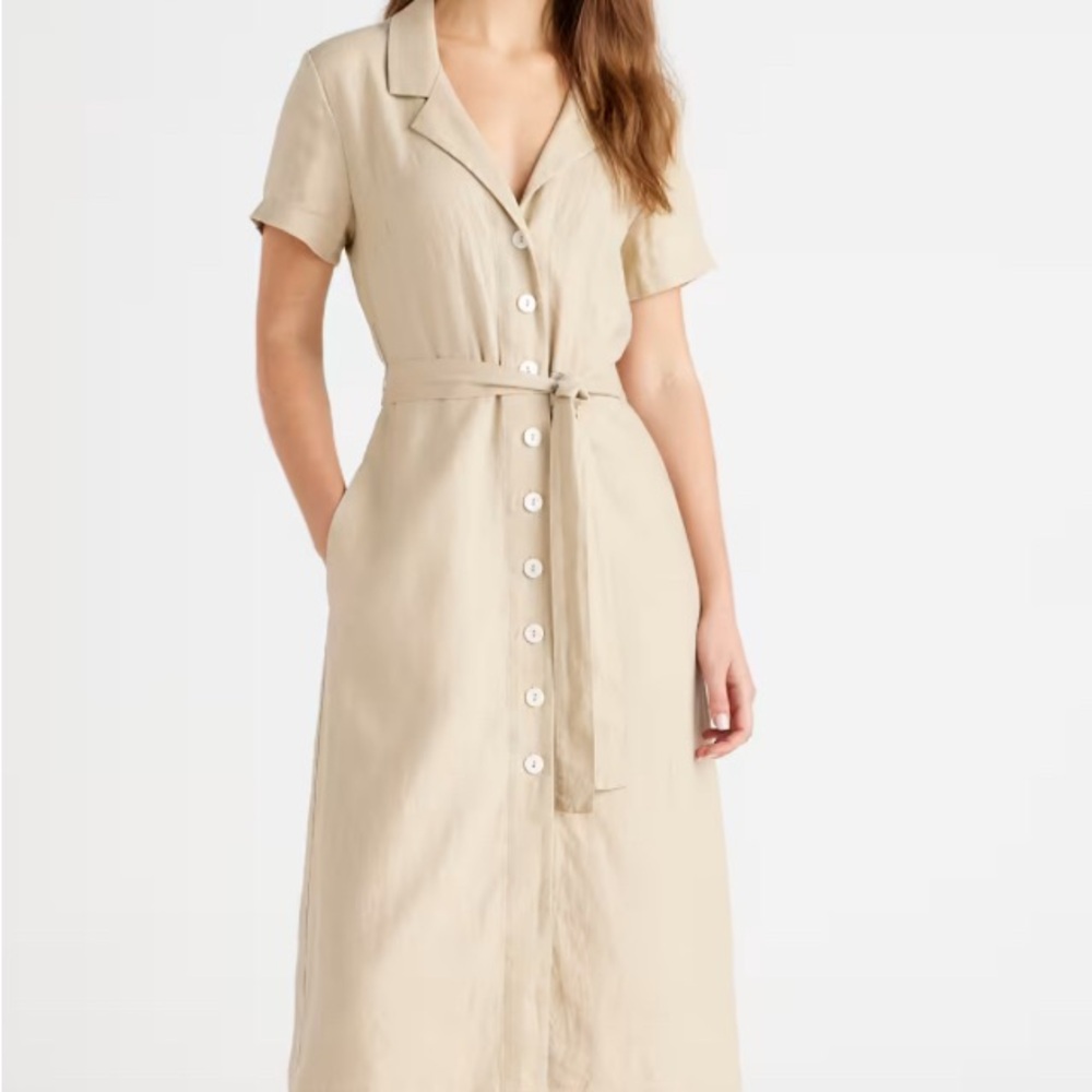 Quince Beige Midi Dress with Buttons M